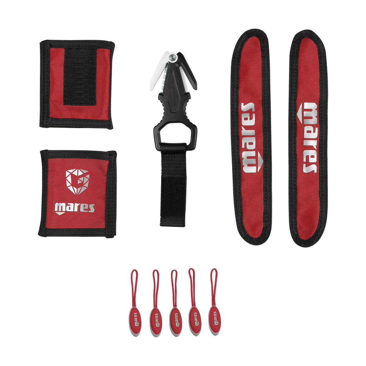 Mares BCD Color Kit with Titanium Line Cutter in Red - kit contents