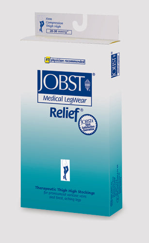 Jobst Relief 20-30 mmHg Thigh High Compression Stockings - Black, Medium, Closed Toe, Silicone Band