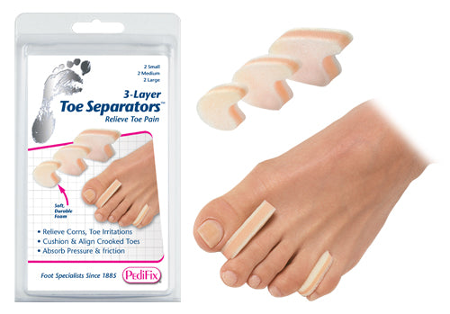 Toe Separators for Corns, Blisters Relief - 6 Pack Assorted Sizes (2 Small, 2 Medium, 2 Large)