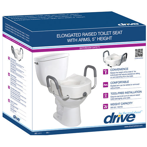 Raised Toilet Seat with Aluminum Arms - 5 Inch Elongated Locking Riser