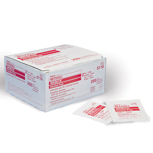 Webcol Alcohol Prep Pads - 70% Isopropyl - Sterile Medium 2-Ply - Box of 200