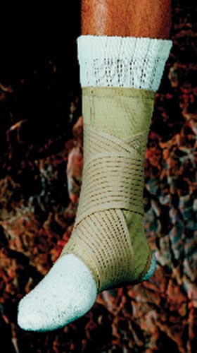 Double Strap Ankle Support - Beige Compression Brace for Sports - Medium 8-9.5 - Latex Free