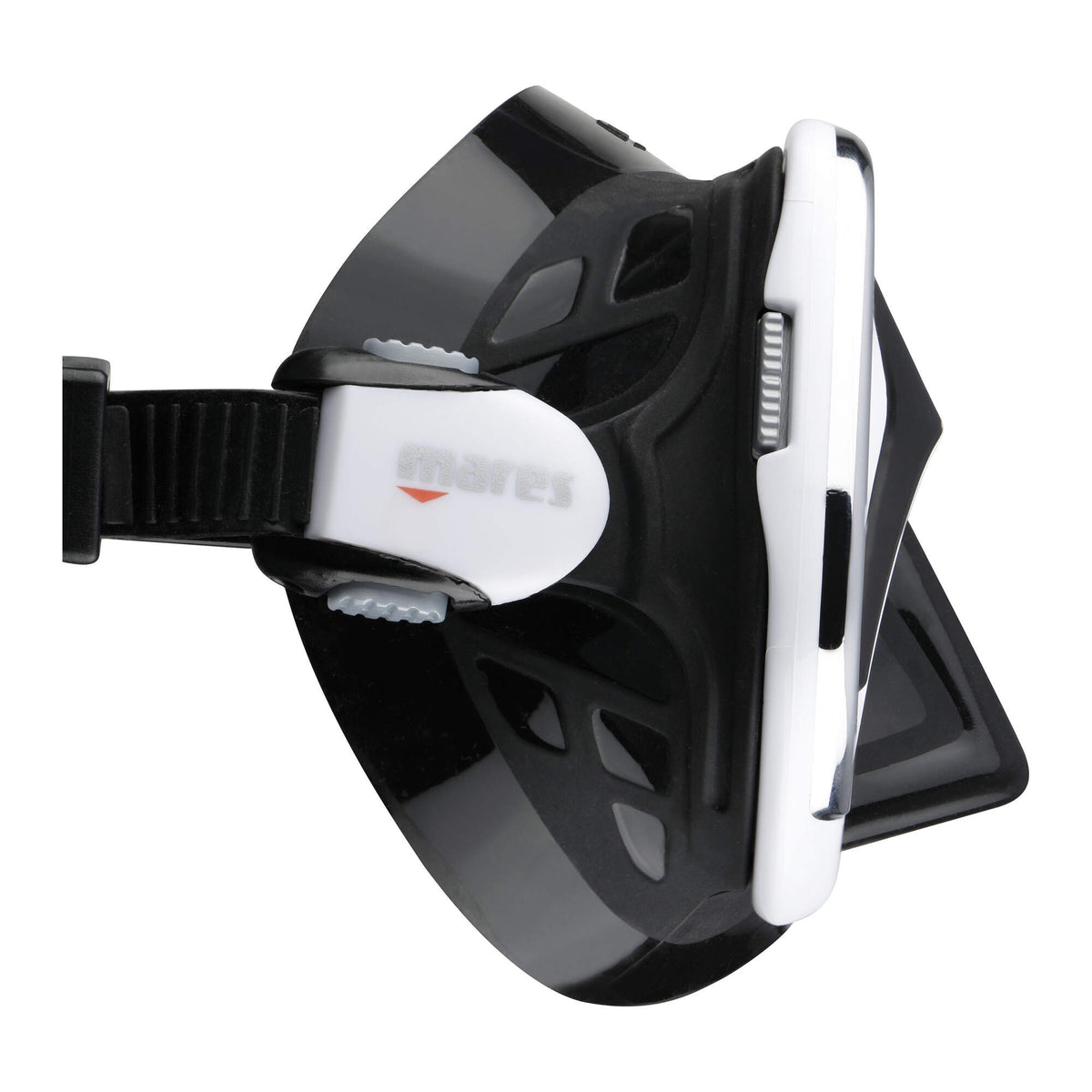 Mares Chroma Up Diving Mask in White/Black - buckle detail