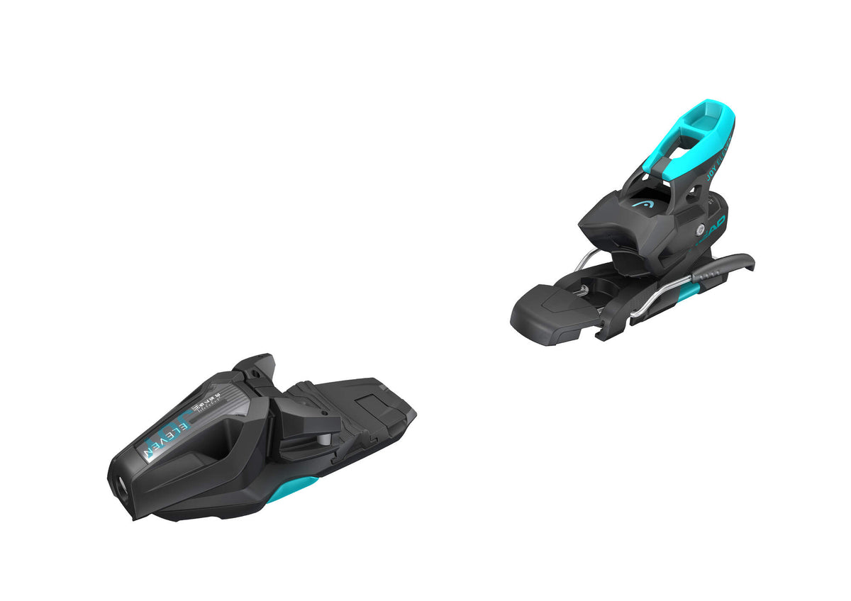 Tyrolia JOY 11 GW SLR Womens Ski Bindings, Matte Black/Speed Blue, 78 mm Brake in Black - side angle view