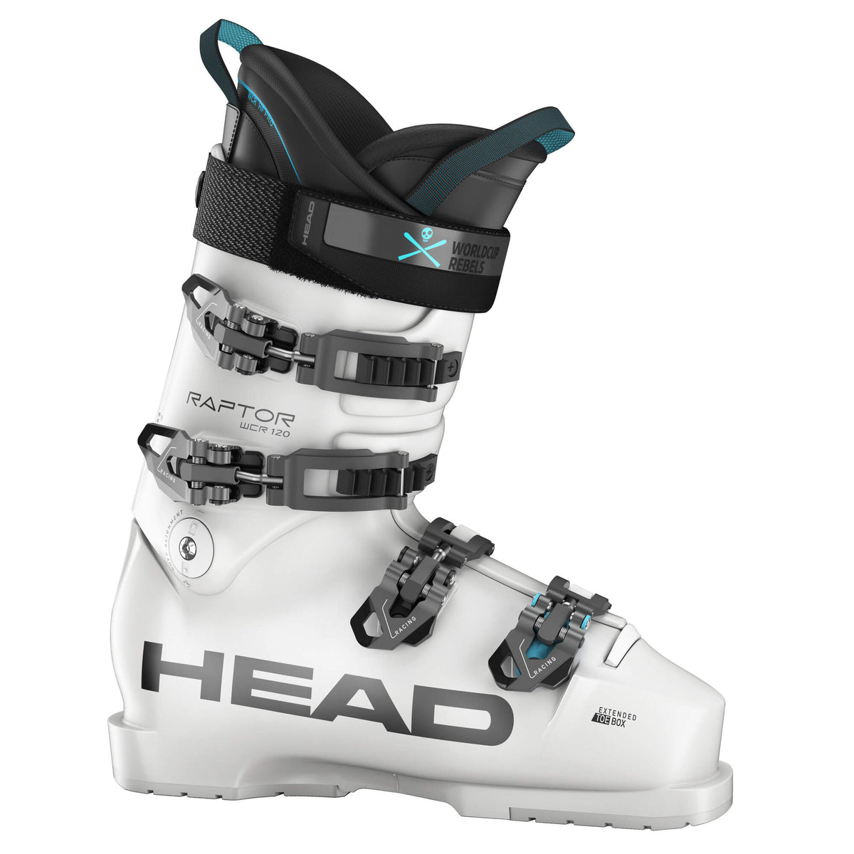 HEAD Raptor WCR 120 Race Ski Boots, White in White - side view