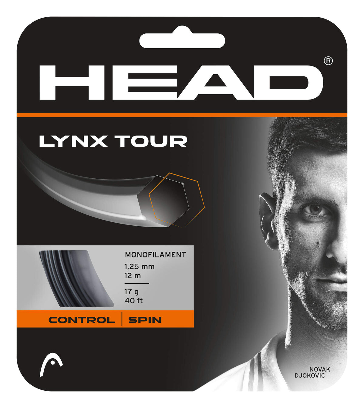 HEAD Lynx Tour Tennis String Set, 16 and 17 Gauge in Black - front view