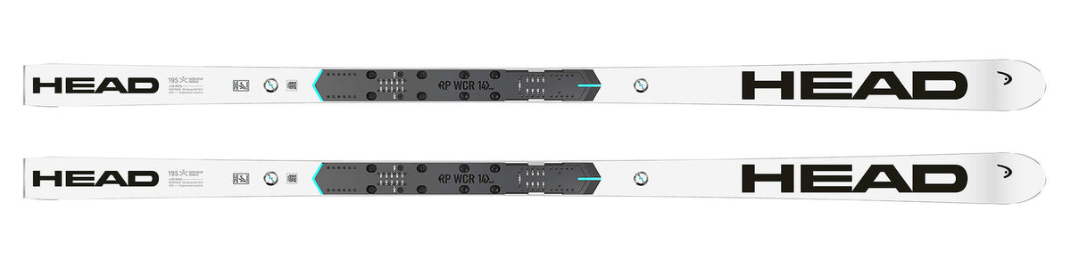 HEAD Worldcup Rebels e-SG Rebel Junior Super G Race Skis, 195 cm in White - top view with race plate