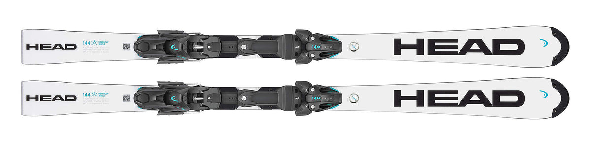 HEAD WCR e.SL Rebel Team Junior Slalom Race Skis with RP WCR T Plate, White/Black in White - top view with display binding