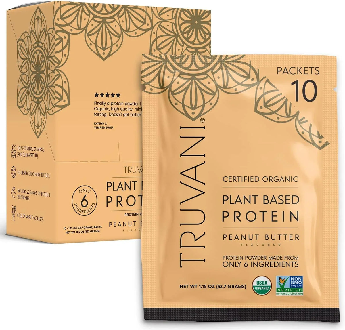 Truvani Organic Peanut Butter Plant-Based Protein Powder, 11.5 oz