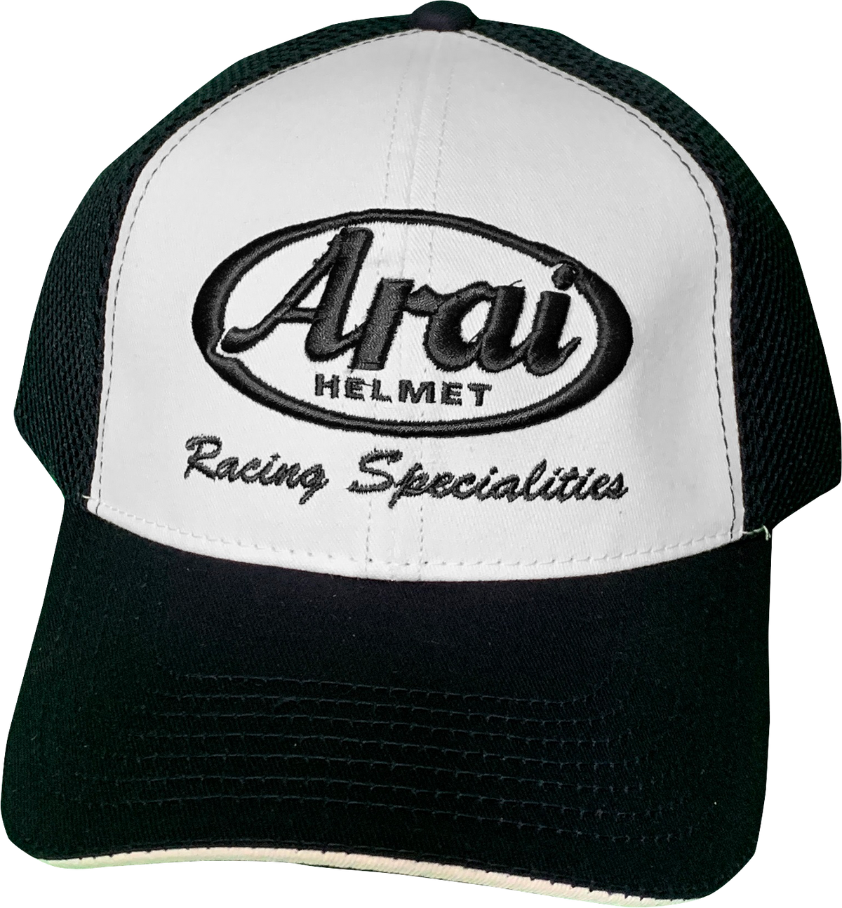 Arai Mesh Hat – White & Navy | Embroidered Logo Motorcycle Cap