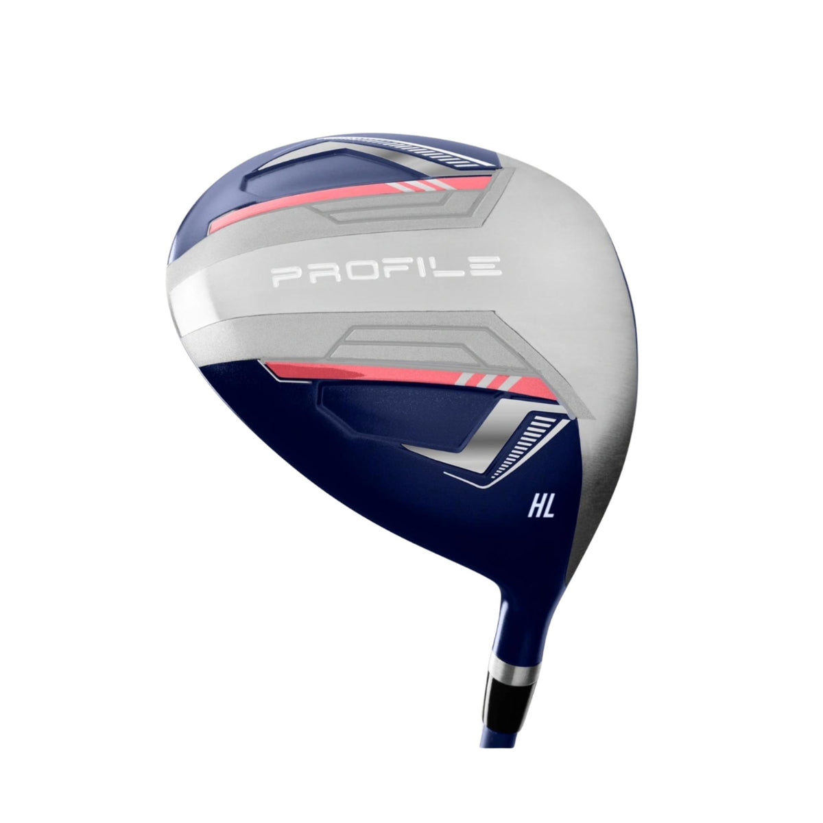Wilson Golf Women’s Profile complete golf set with navy stand bag featuring pink accents, multiple clubs, and a lightweight stand for easy carrying on the course.