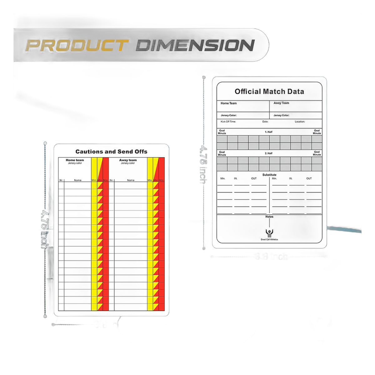Great Call Athletics Soccer Referee Game Cards Pro 50 Pack Double Sided Thick Print Match Data Record Set