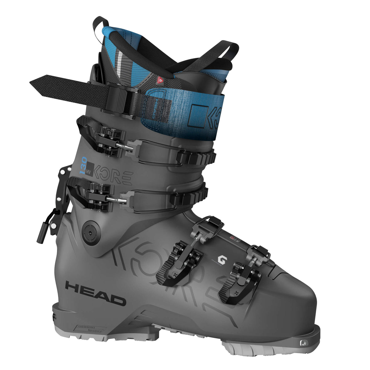 HEAD KORE 130 MV GW Freeride Ski Boots, Anthracite/Blue - side view