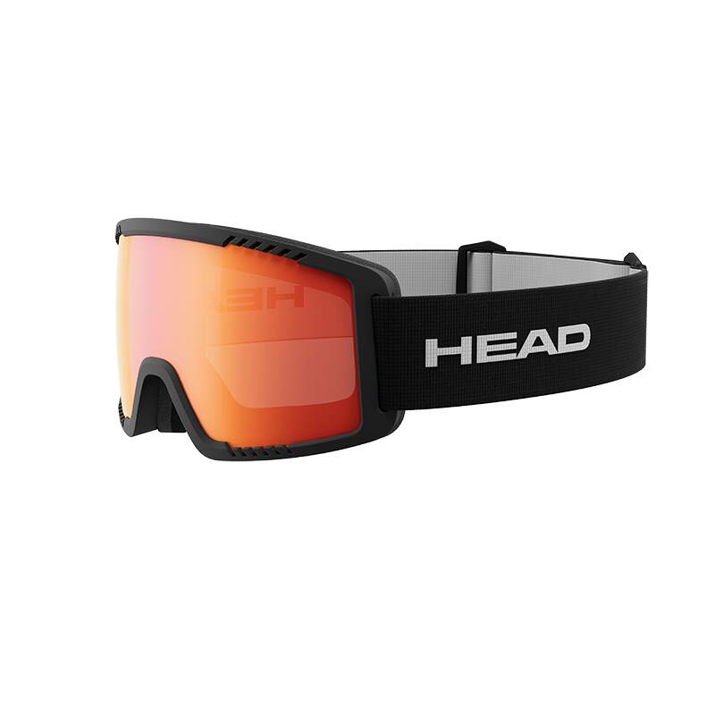HEAD CONTEX YOUTH Kids Ski Goggles, Red Mirror Lens, Black in Black - front angle view