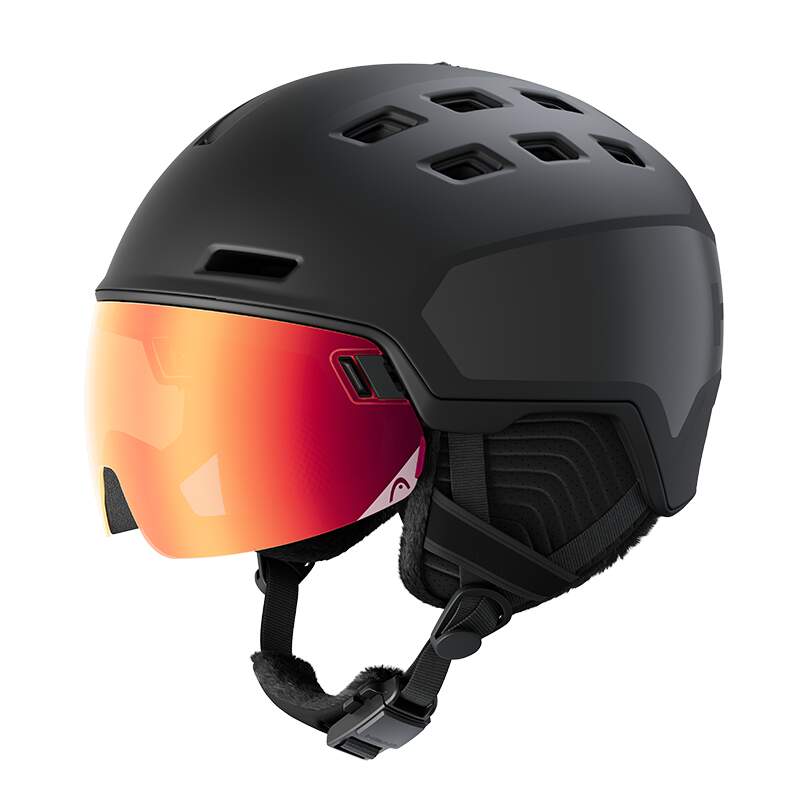 HEAD RADAR PRO Visor Ski Helmet, Black in Black - side angle view