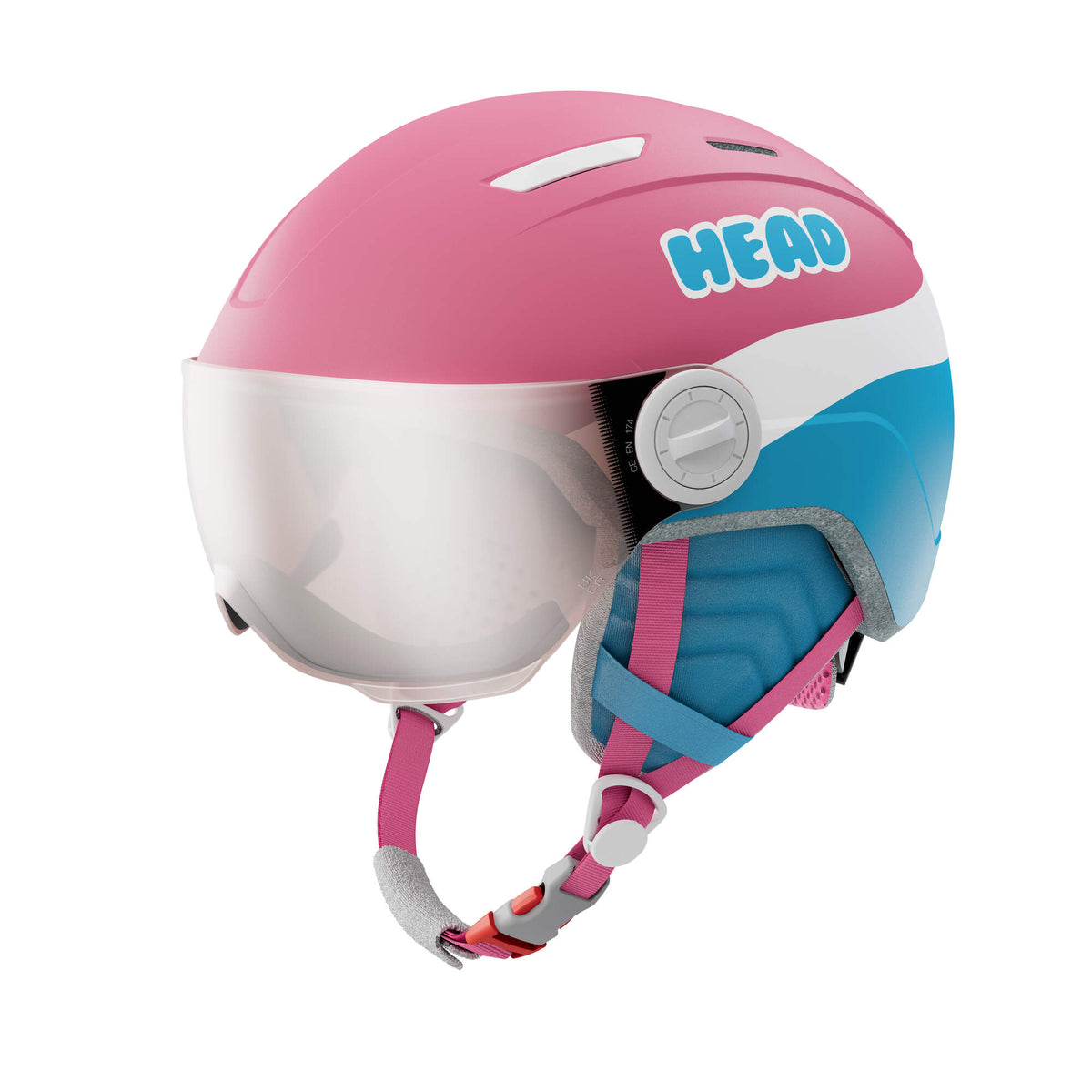 HEAD MAJA Visor Kids Ski Helmet, Pink/Blue in Pink - front angle view