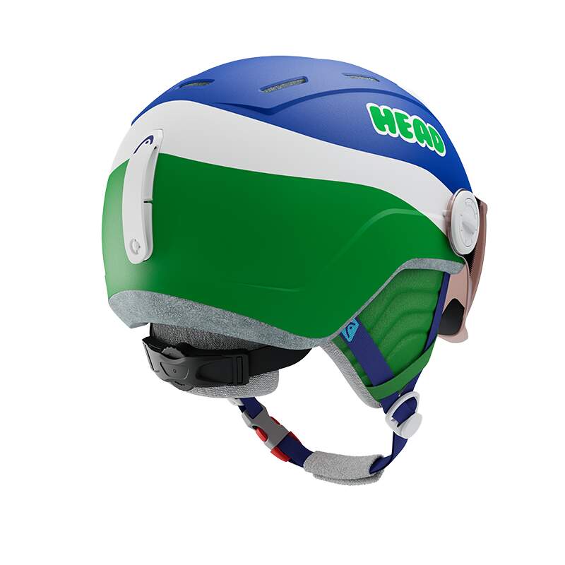 HEAD MOJO Visor Kids Ski Helmet, Blue/Green in Blue/Green - rear side view
