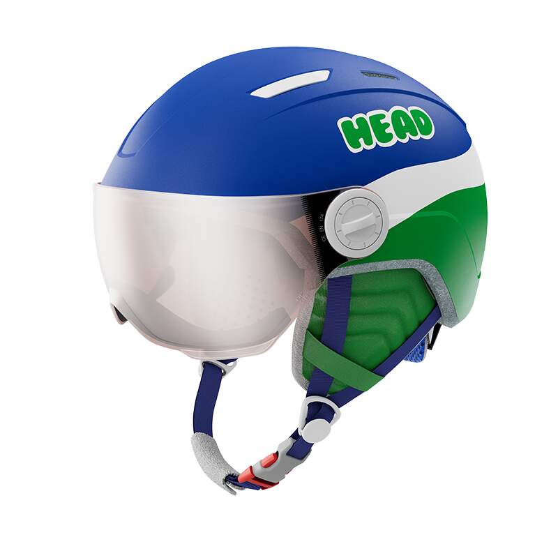 HEAD MOJO Visor Kids Ski Helmet, Blue/Green in Blue/Green - front side view