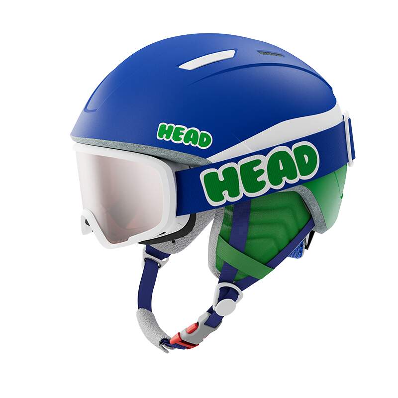 HEAD MOJO SET Kids Ski Helmet and Goggle Set, Blue/Green in Blue - side angle view