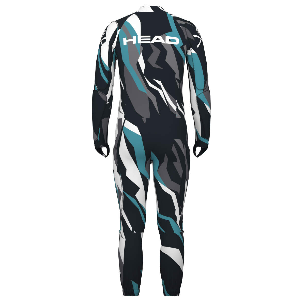 HEAD RACE FIS Suit Unpadded Unisex Ski Race Suit, Race Print/Black, Size L in Black - back view