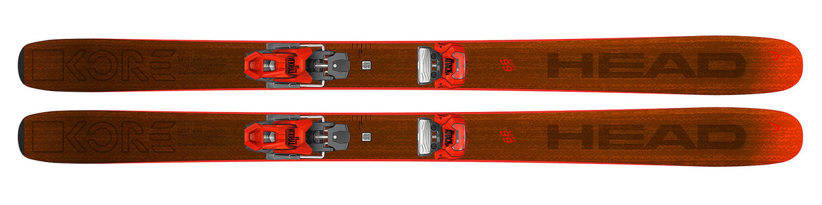 HEAD KORE 99 Freeride Skis, Red/Anthracite in Red - top view with display binding