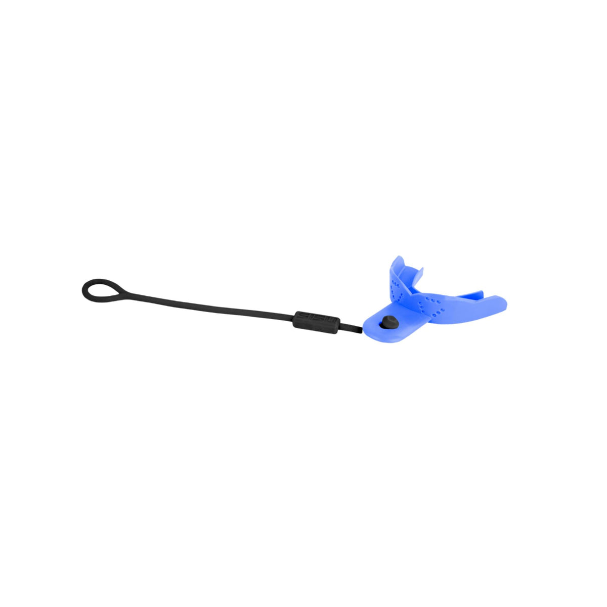 Adult mouthguard tether strap with adjustable slider and attachment clip for securing a mouthguard during sports activities.