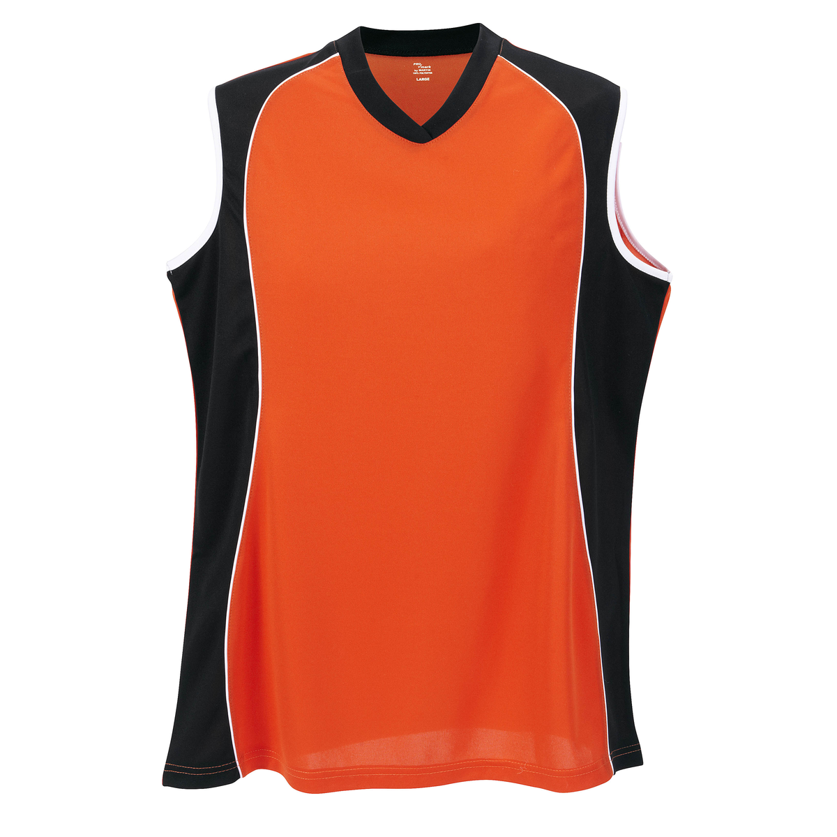 Martin Sports Women's Sleeveless V Neck Softball Jersey, Moisture Management in Orange Youth L - Front View