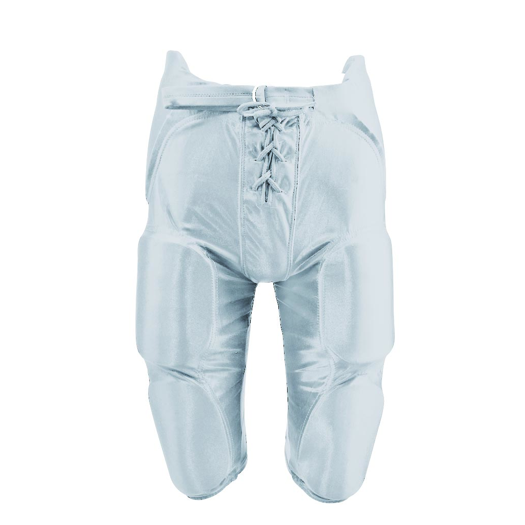 Martin Sports Integrated Dazzle Football Pants, 7 Pad Set Sewn In in Silver Adult 2XL - Front View