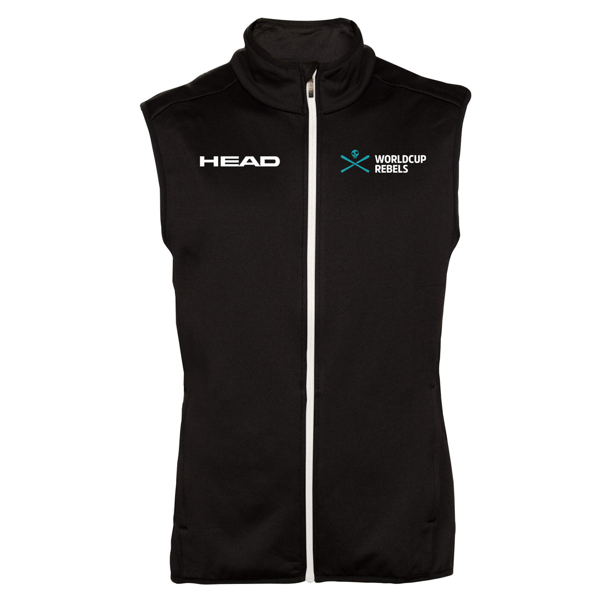 HEAD Worldcup Rebels Promo Mens Fleece Vest, Black/Blue in Black/Blue - front view