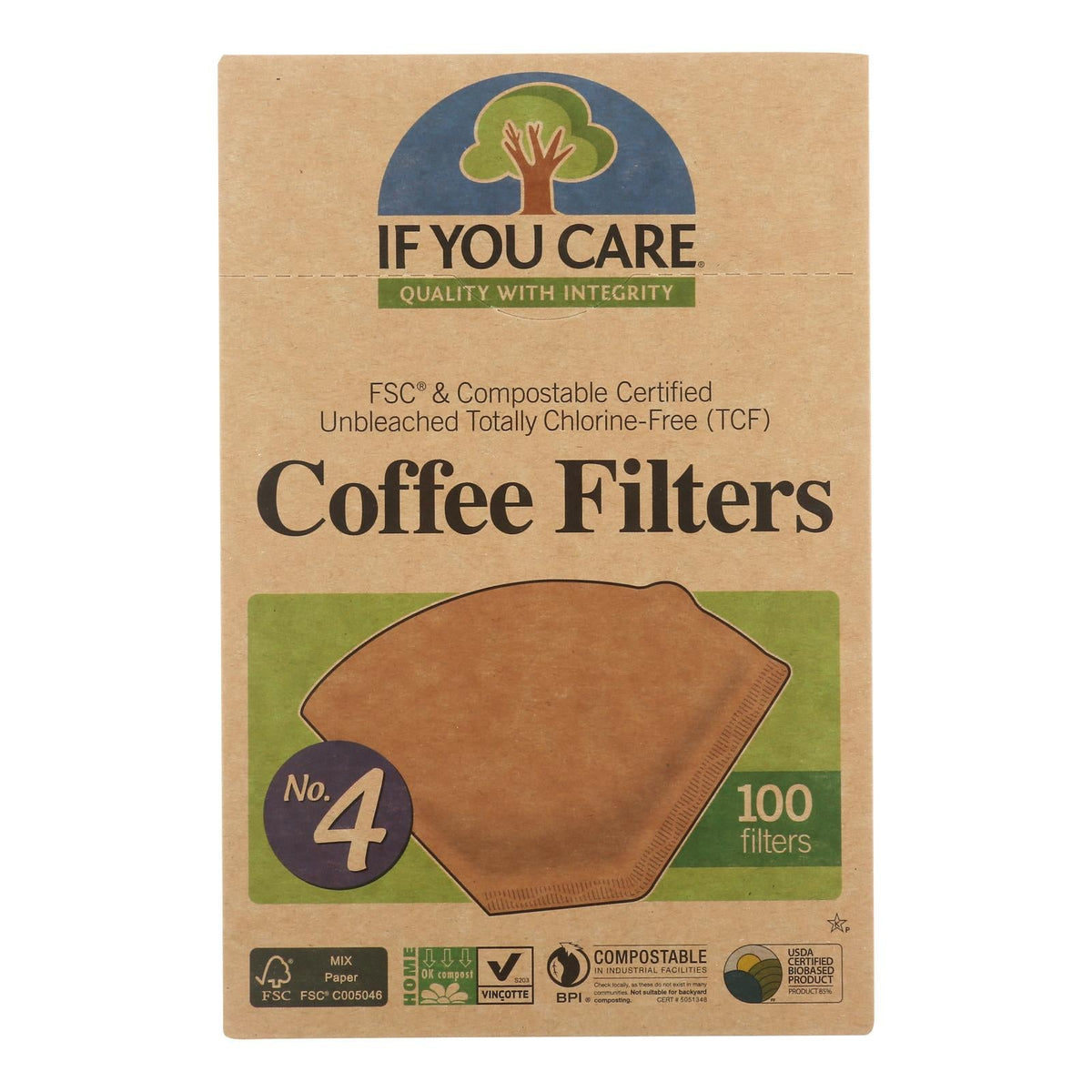 If You Care #4 Cone Brown Coffee Filters, 100 ct (Case of 12)