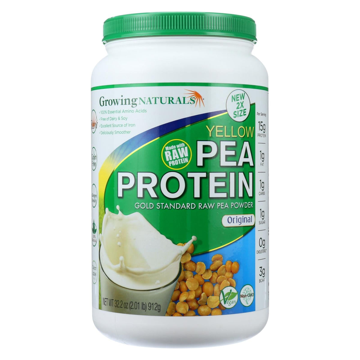 Growing Naturals Pea Protein Powder, Original, 32.2 oz