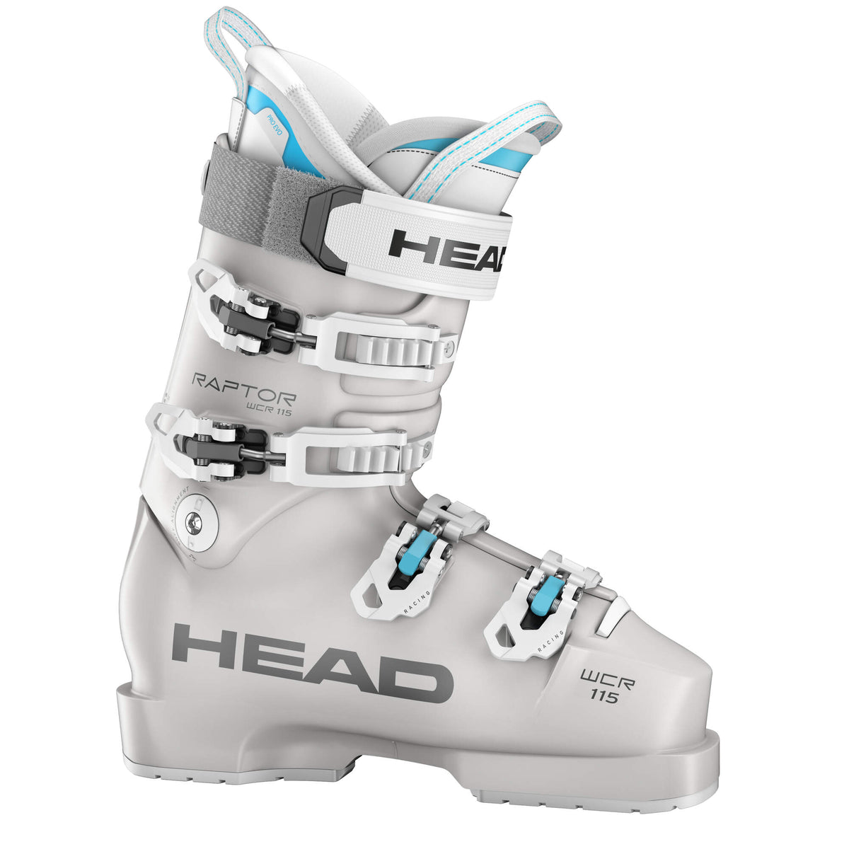 HEAD Raptor WCR 115 W PV Womens Race Ski Boots, Grey in Gray - side view