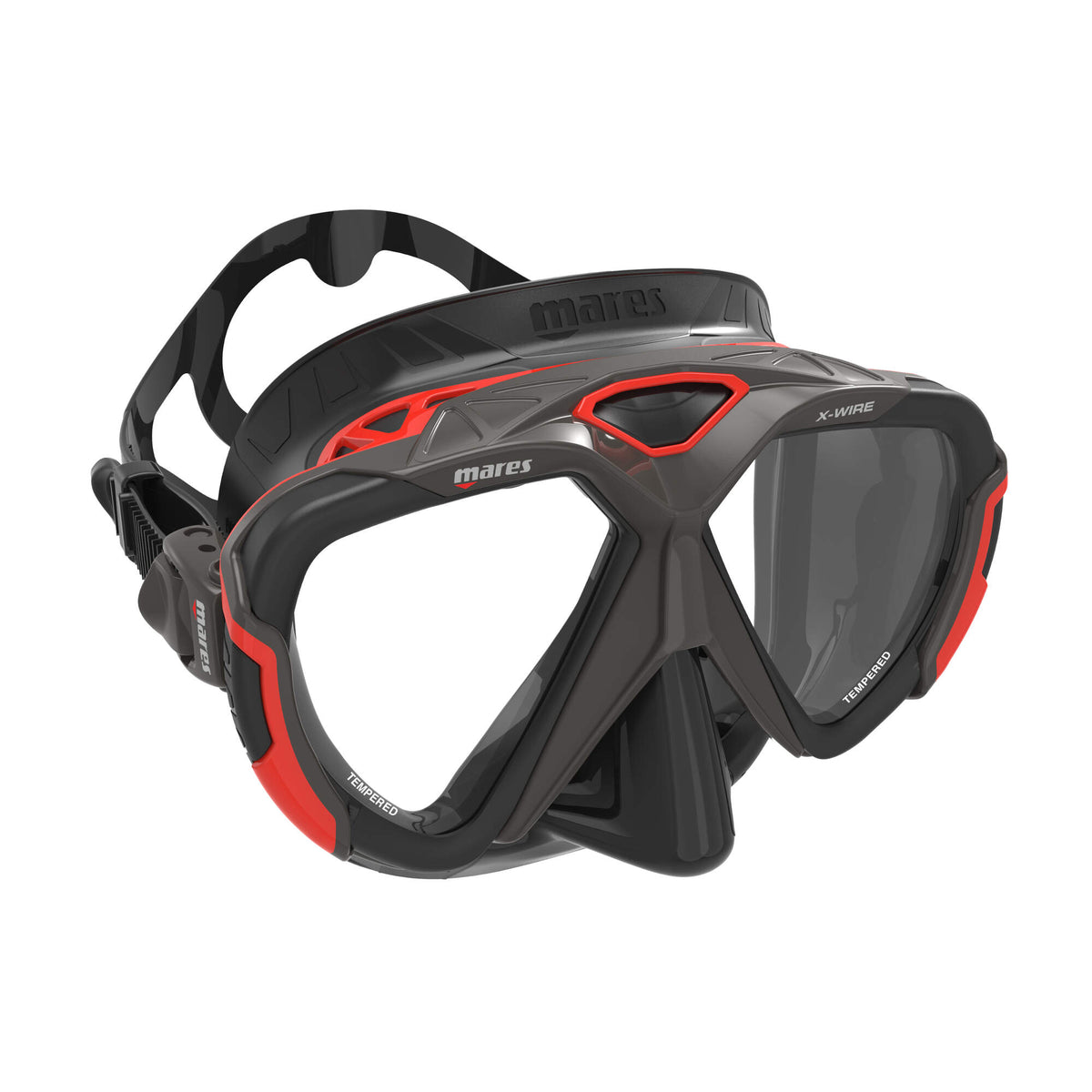 Mares X-Wire Two Lens Diving Mask in Gray Red/Black - front three-quarter view