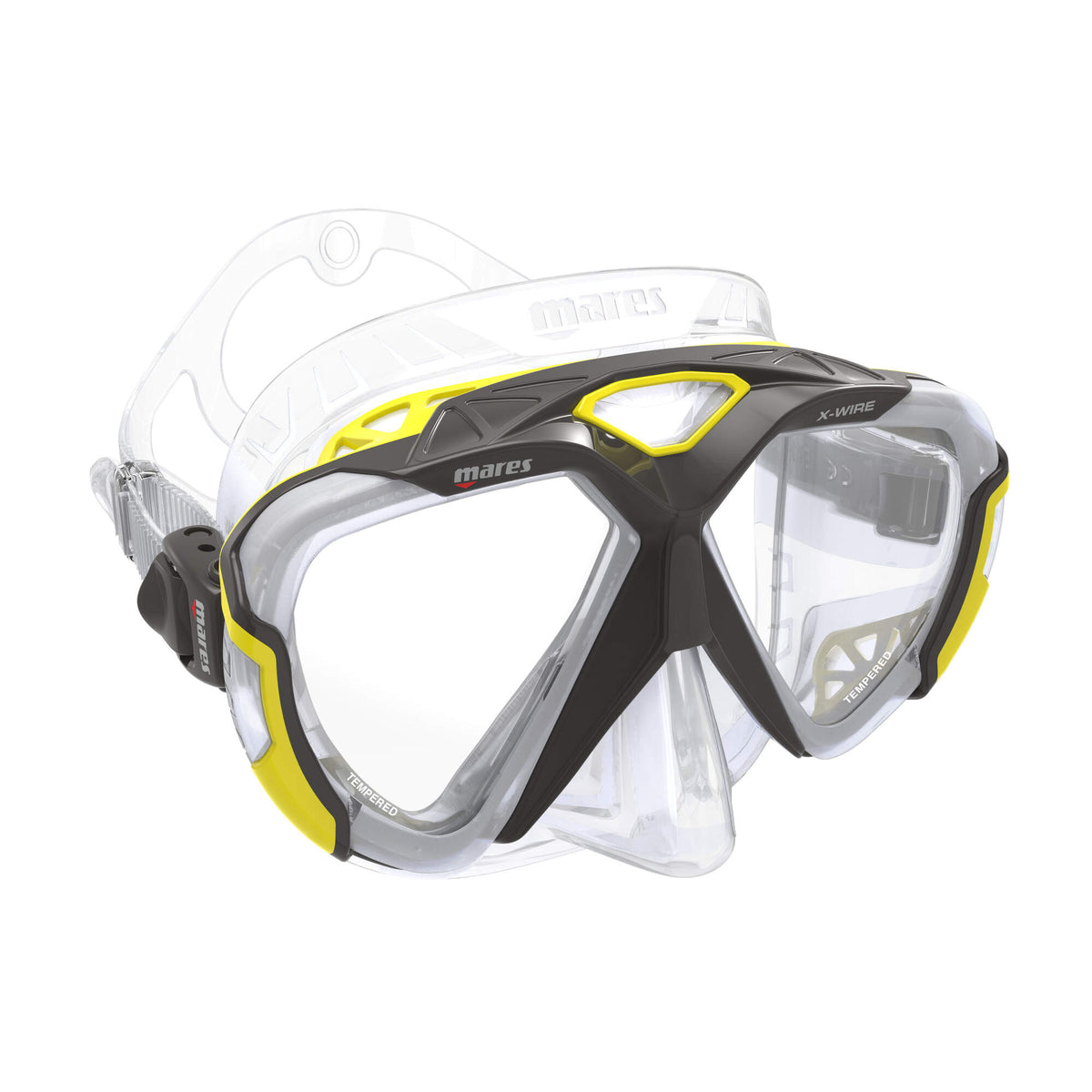 Mares X-Wire Two Lens Diving Mask in Gray Yellow/Clear - front three-quarter view