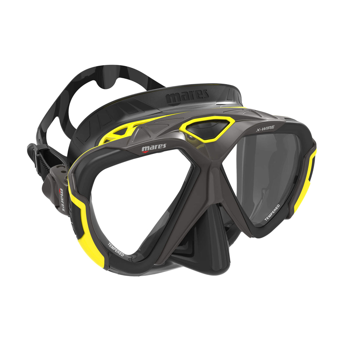 Mares X-Wire Two Lens Diving Mask in Gray Yellow/Black - front three-quarter view