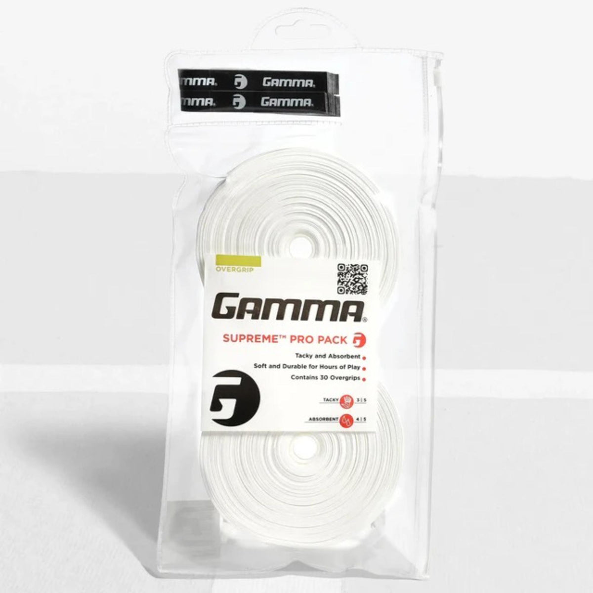 Tennis racket overgrip pack with multiple grip wraps in retail packaging, designed to provide a tacky feel, durability, and moisture absorption.