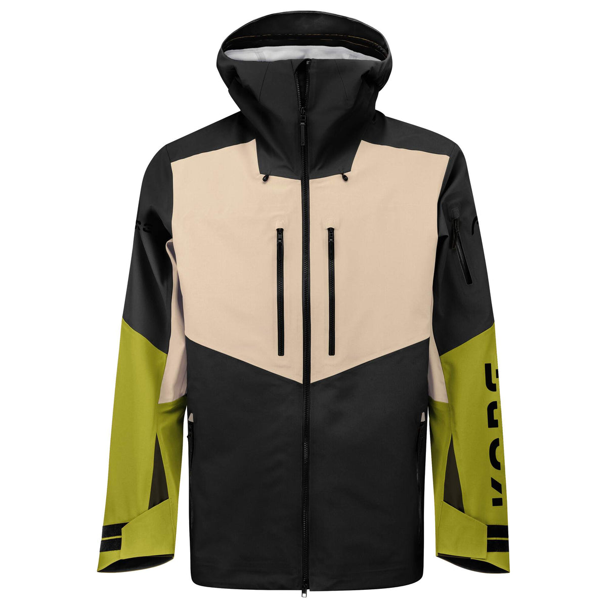 HEAD KORE Freeride Ski Jacket Mens in Black/Marsh Green - front view