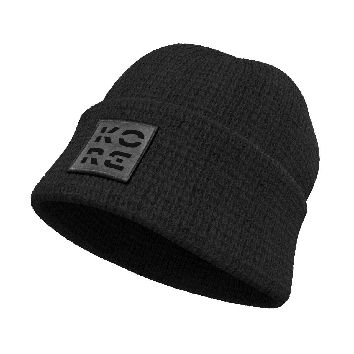 HEAD KORE Waffle Knit Beanie in Black - front view