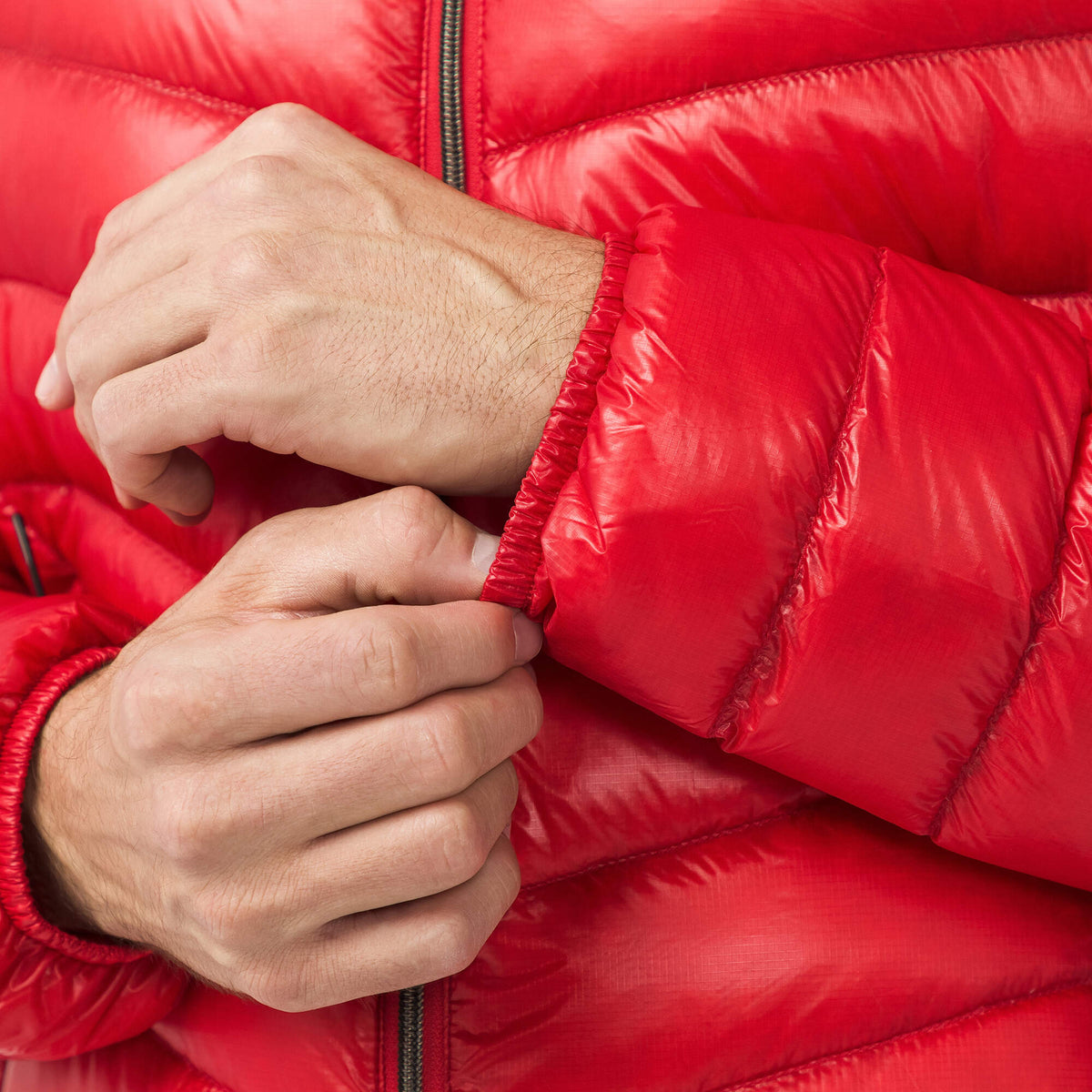 HEAD DAXTON Lightweight Down Jacket Mens, Red in Red - cuff detail