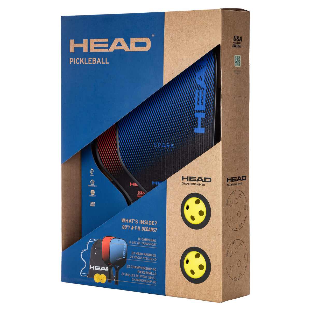 HEAD Spark Pickleball Paddle Set with 2 Paddles, 2 Balls and Gym Sack - packaging