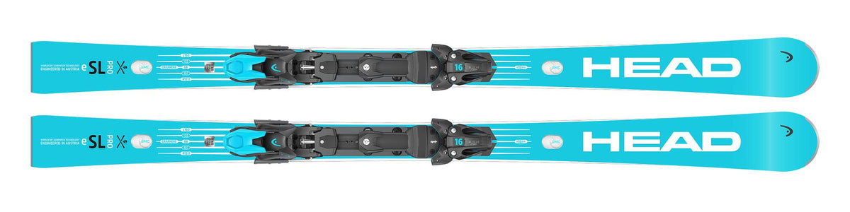HEAD Worldcup Rebels e-SL Pro Skis with RP WCR 14 Race Plate, Blue/White, 150 cm in Blue - top view