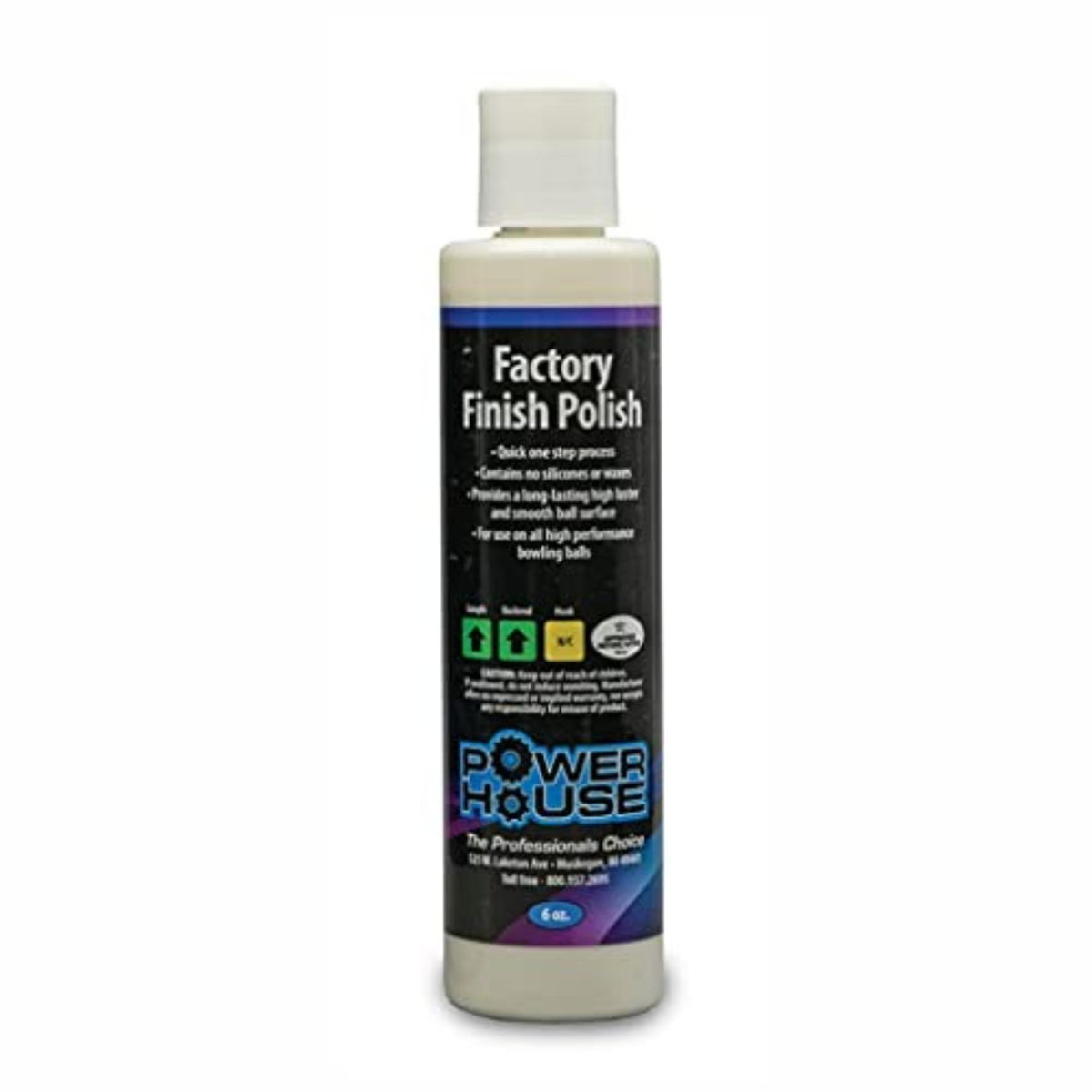 Bottle of bowling ball polish designed to enhance surface shine, smoothness, and performance while maintaining a consistent finish.