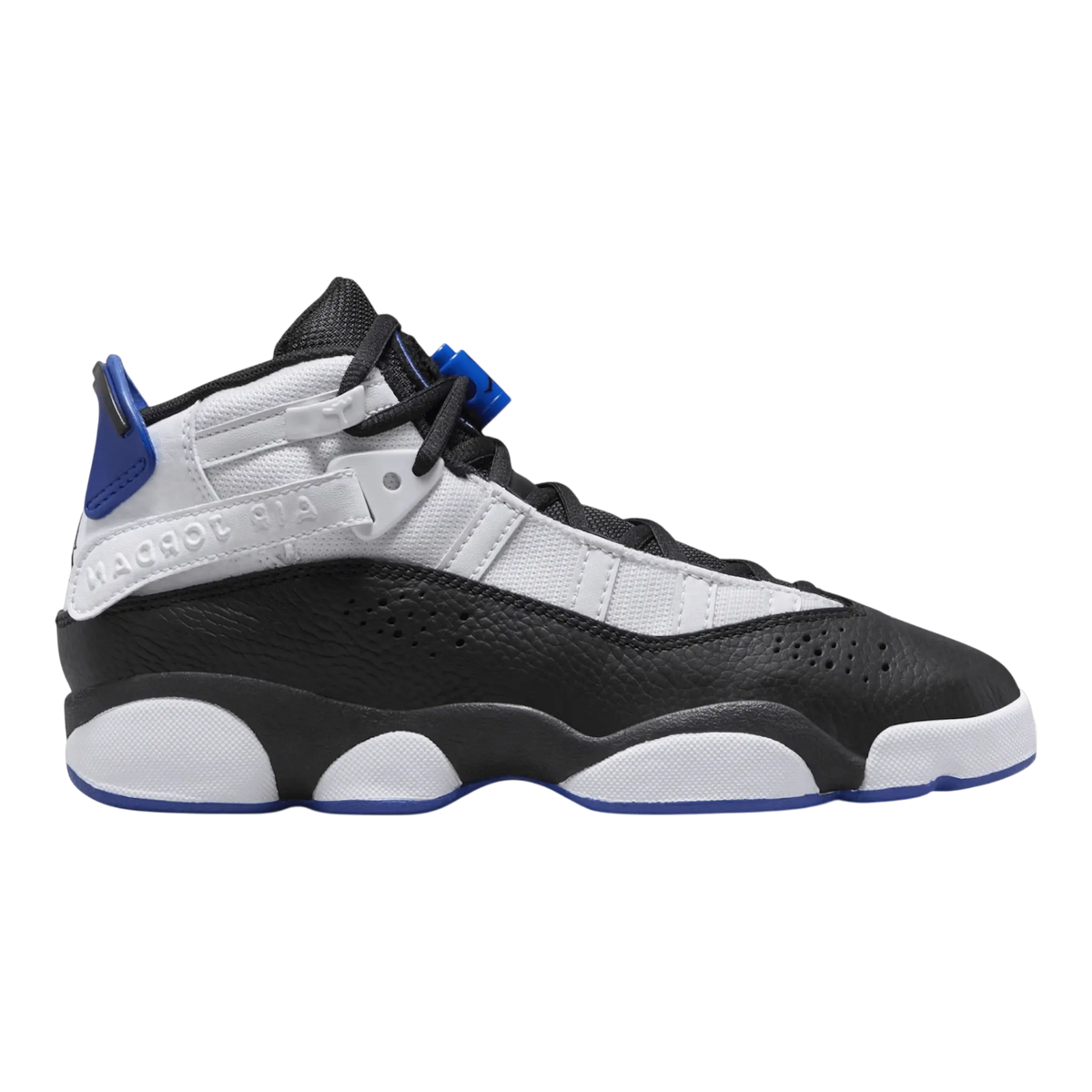 Air Jordan 6 Rings Big Kids' (GS) Basketball Shoes — White/Black/Game Royal Leather Mid-Top