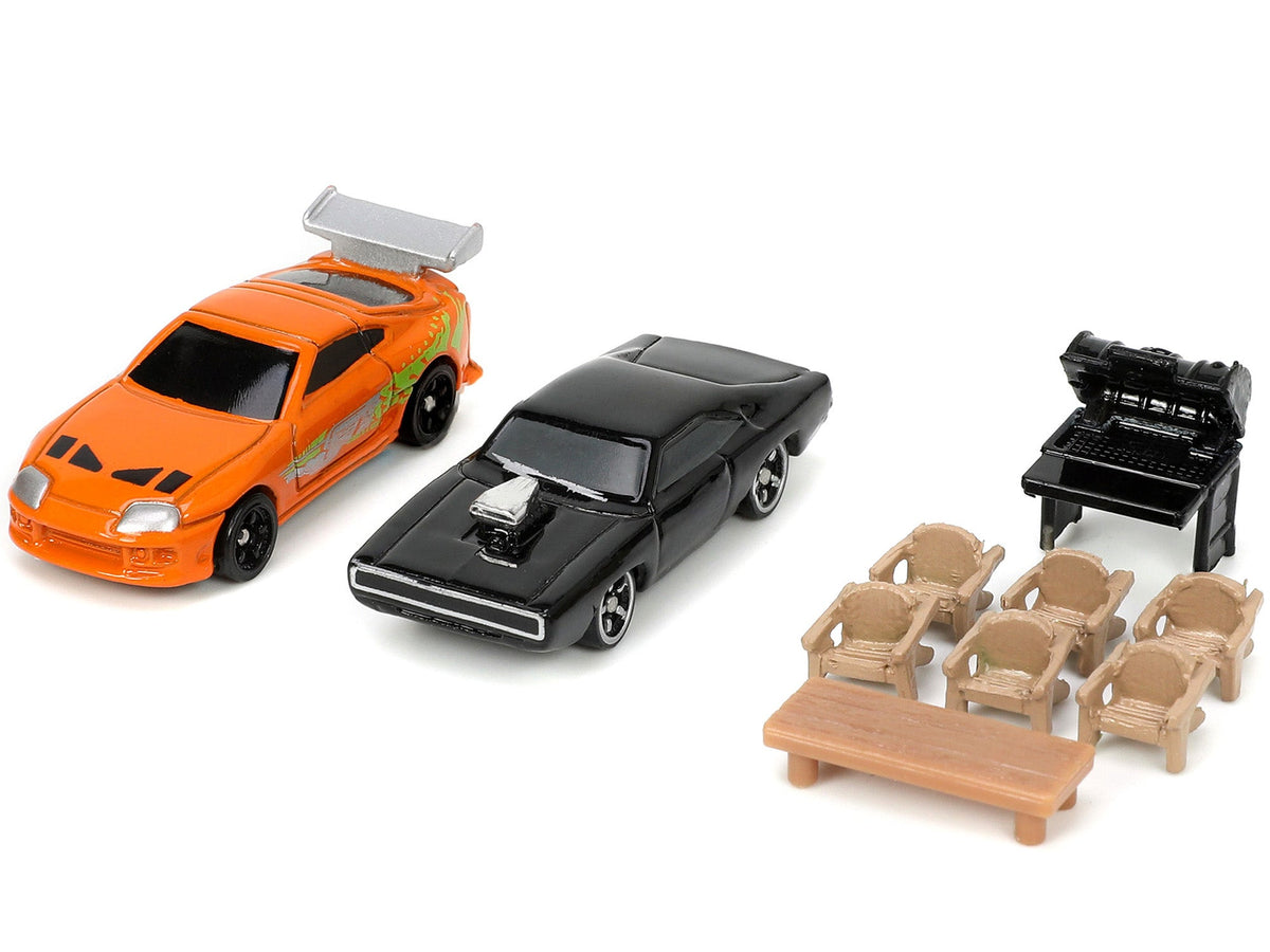 Toretto House Diorama with Dodge Charger Black and Toyota Supra Orange with Graphics "Fast and Furious" "Nano - View 5