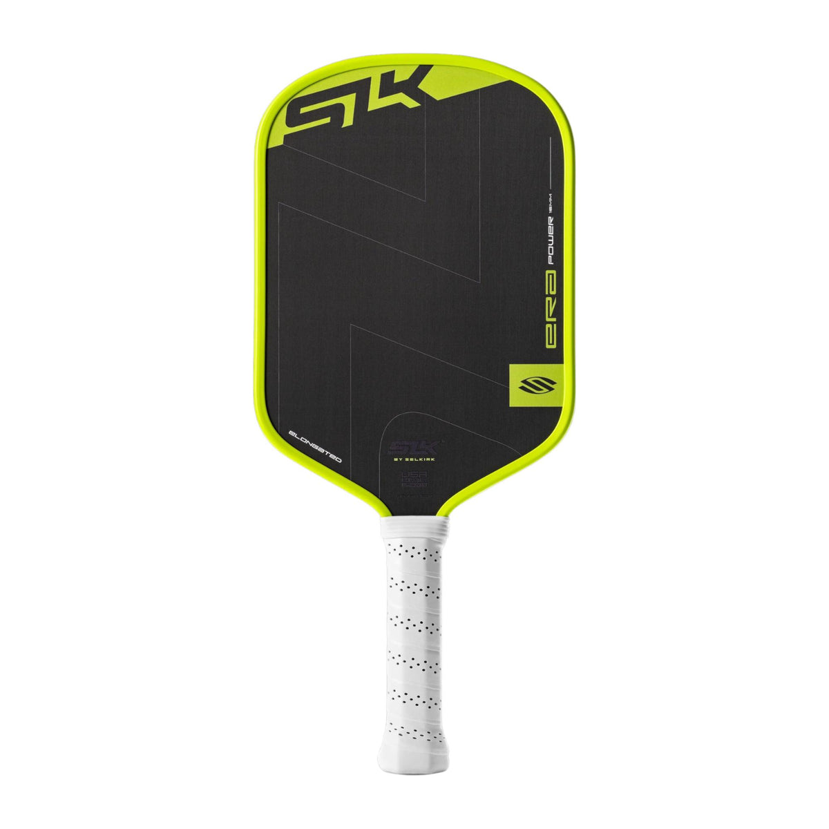 Selkirk SLK ERA Power pickleball paddle with a textured face, wide shape, and perforated grip handle designed for control and power.