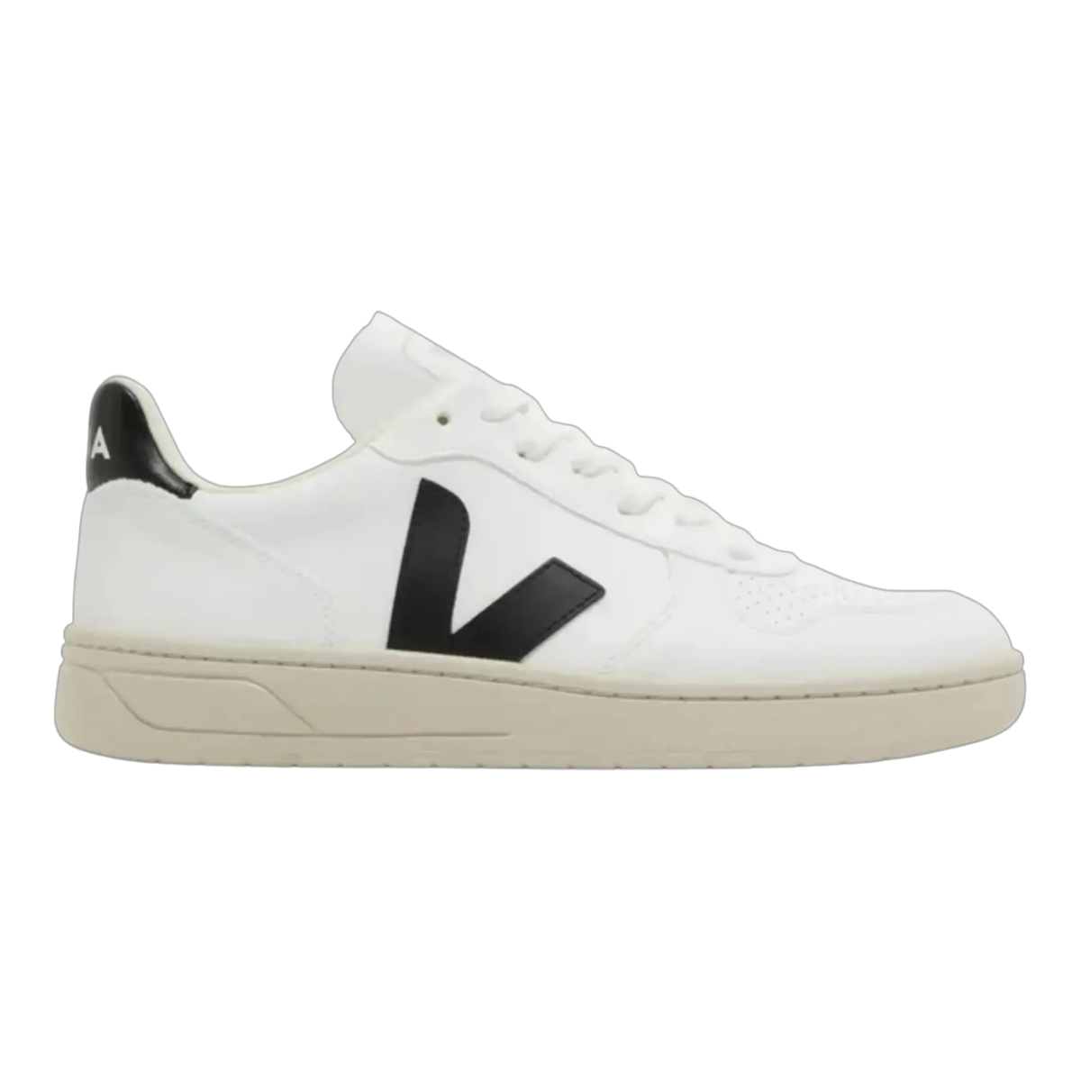 Veja V-10 Men's Sneakers — White/Black Leather