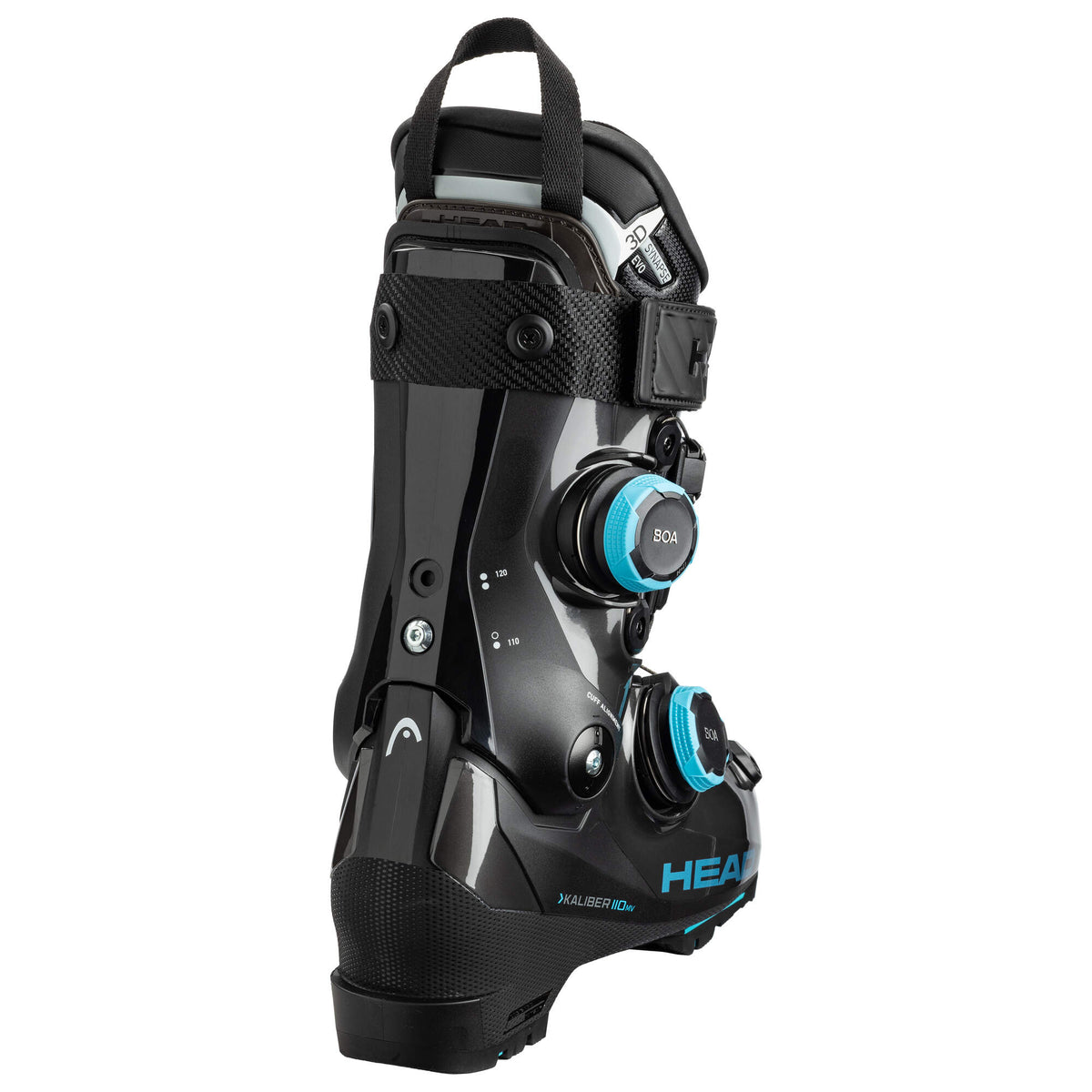 HEAD Kaliber 110 MV GW BOA Ski Boots, Anthracite/Speed Blue in Anthracite/Speed Blue - back angle view