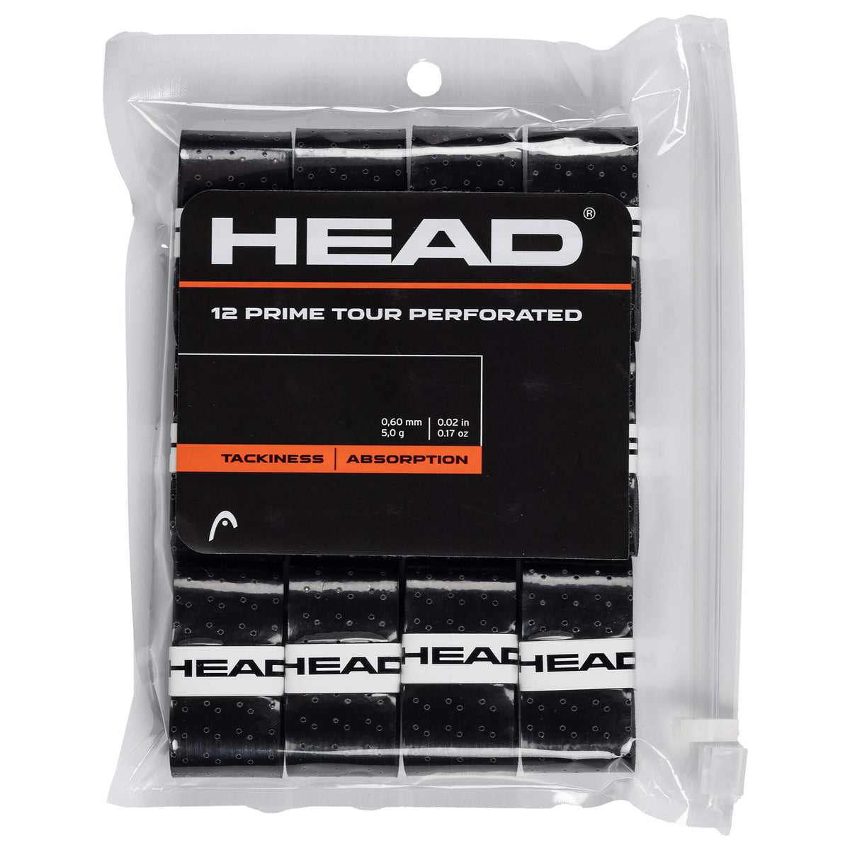 HEAD Prime Tour Perforated Tennis Overgrip, 12 Pack in Black - front view