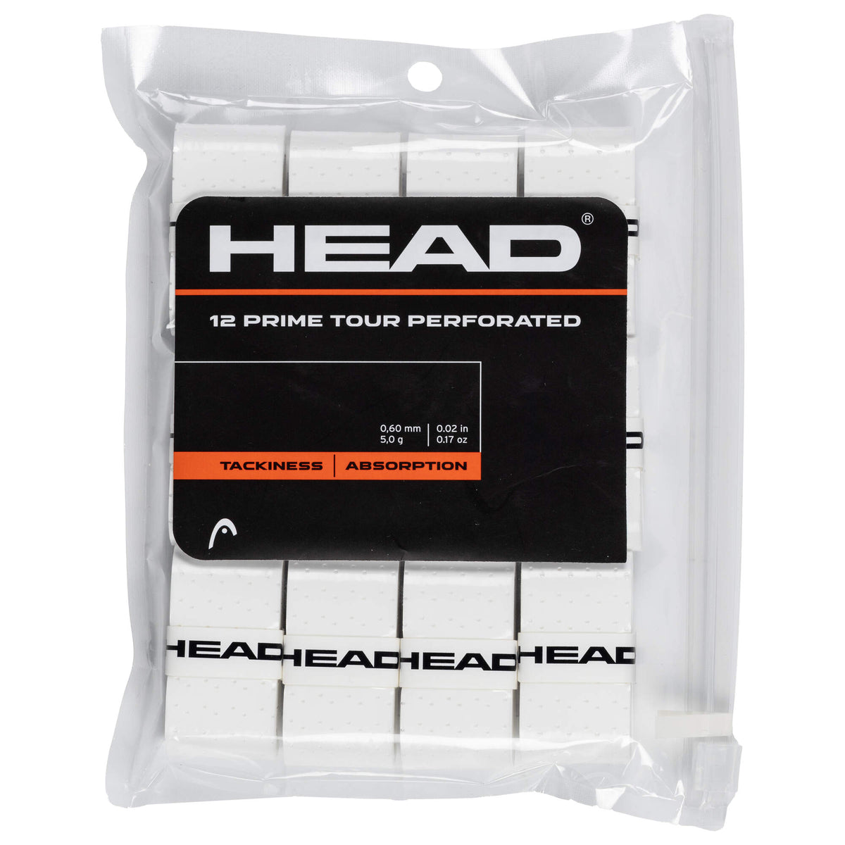HEAD Prime Tour Perforated Tennis Overgrip, 12 Pack in White - front view