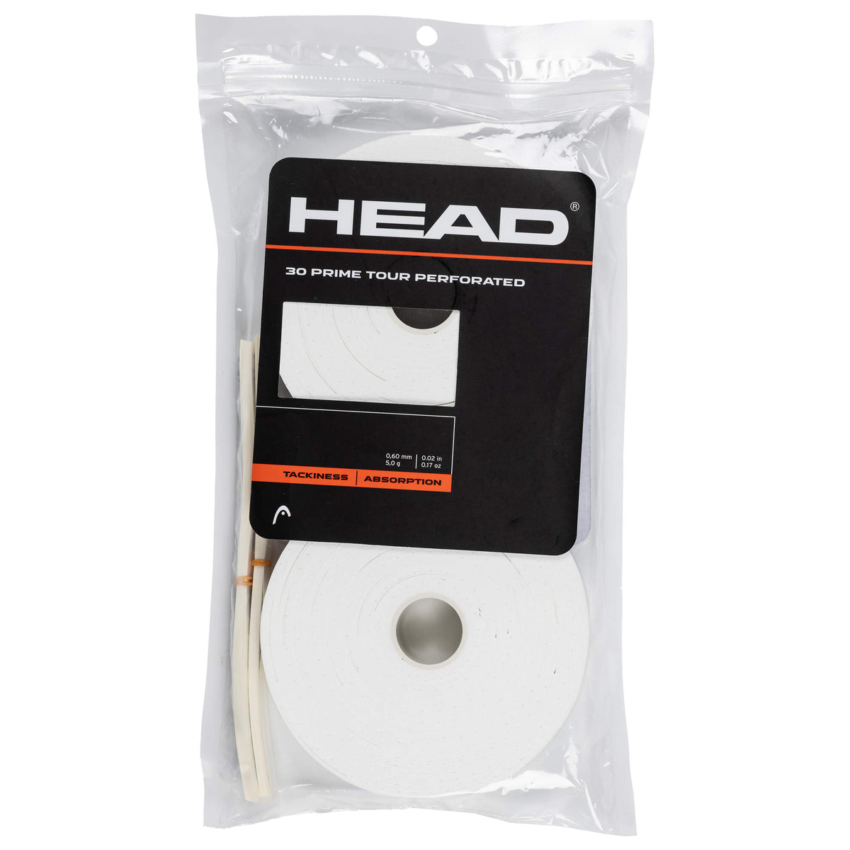 HEAD Prime Tour Perforated Tennis Overgrip, 30 Pack in White - front view